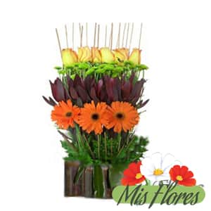Gerberas y Rosas en una Fina composición - Mis Flores Bogotá.com